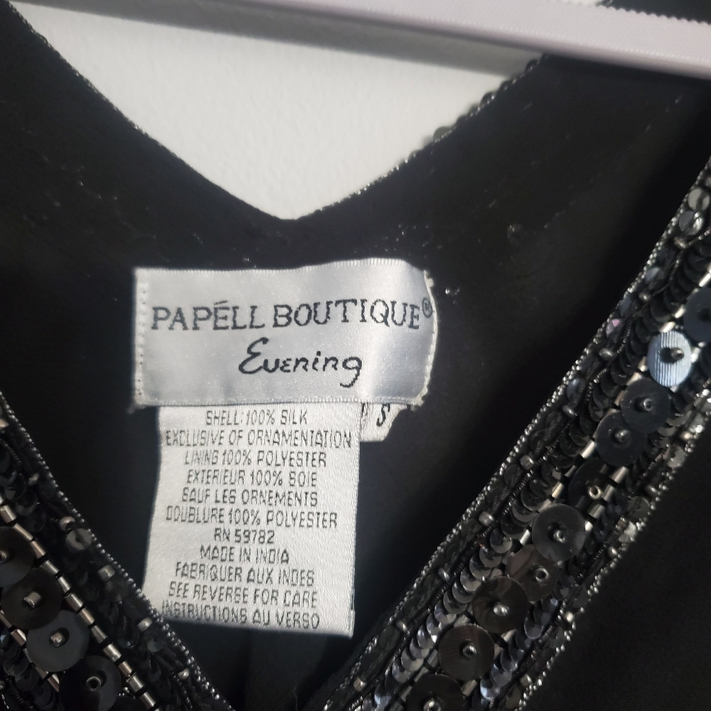 Papell Boutique Vintage Flapper Evening Blouse Silk Black Sequin Embellished  S - Picture 14 of 14